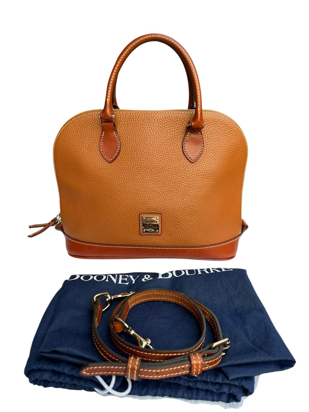 Dooney & Bourke Pebble Grain Leather Zip Zip Satchel Caramel Tan - Picture 2 of 12